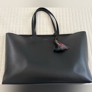 Victoria Secret Black Leather Tote Bag with Tassel